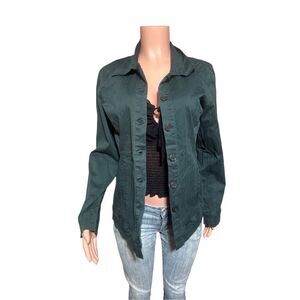 Women's spruce  button up textured stripe denim jacket M